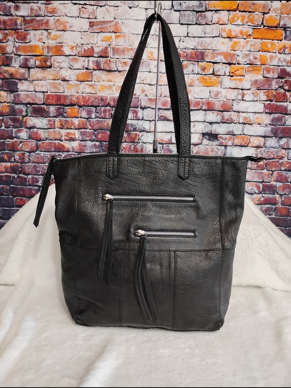 Day & Mood Anthropologie Heather Black Leather Biker Style Handbag Tote